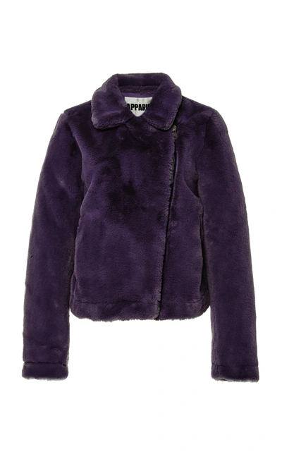 Shop Apparis Tukio Collared Faux Fur Bomber Jacket In Purple