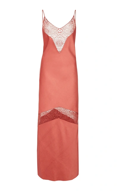 Shop Marina Moscone Lace-trimmed Satin Slip Midi Dress In Pink