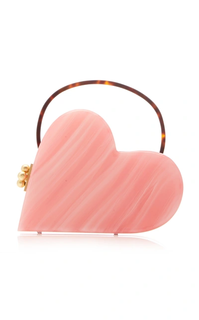 Shop Edie Parker Heartly Marbled Acrylic Bag  In Pink