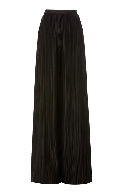 Shop Rodarte High-waisted Iridescent Plissé Wide-leg Pants In Black