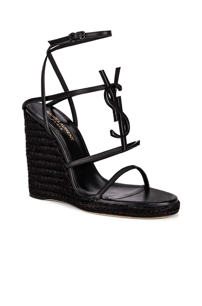 Shop Saint Laurent Cassandra Espadrille Wedge In Black