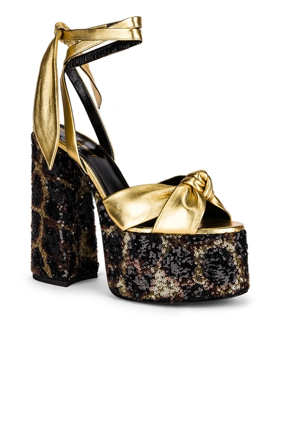 Shop Saint Laurent Leopard Platform Sandal In Natural