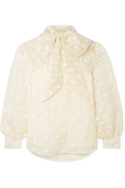 Shop Marc Jacobs Pussy-bow Flocked Silk-organza Blouse