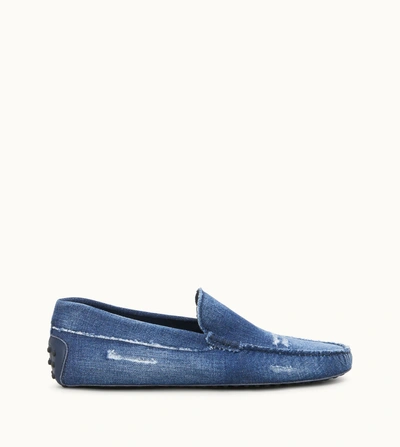 Shop Tod's Gommino Driving Shoes In Denim In Light Blue