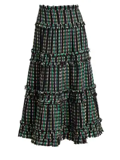 Shop Proenza Schouler Open Weave Tiered Midi Skirt In Black Malachite