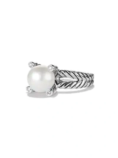 Shop David Yurman Women's Cable Pearl Ring With Diamonds In Silver