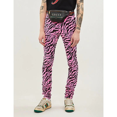 Gucci Men's Animal-print 5-pocket Skinny Jeans In Black Pink | ModeSens