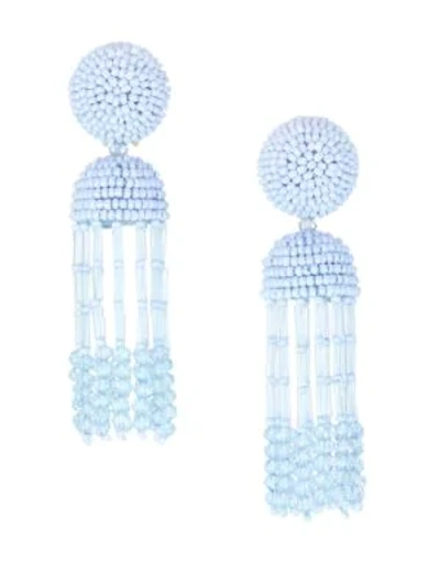 Shop Oscar De La Renta Short Beaded Tassel Clip-on Earrings In Wedgewood