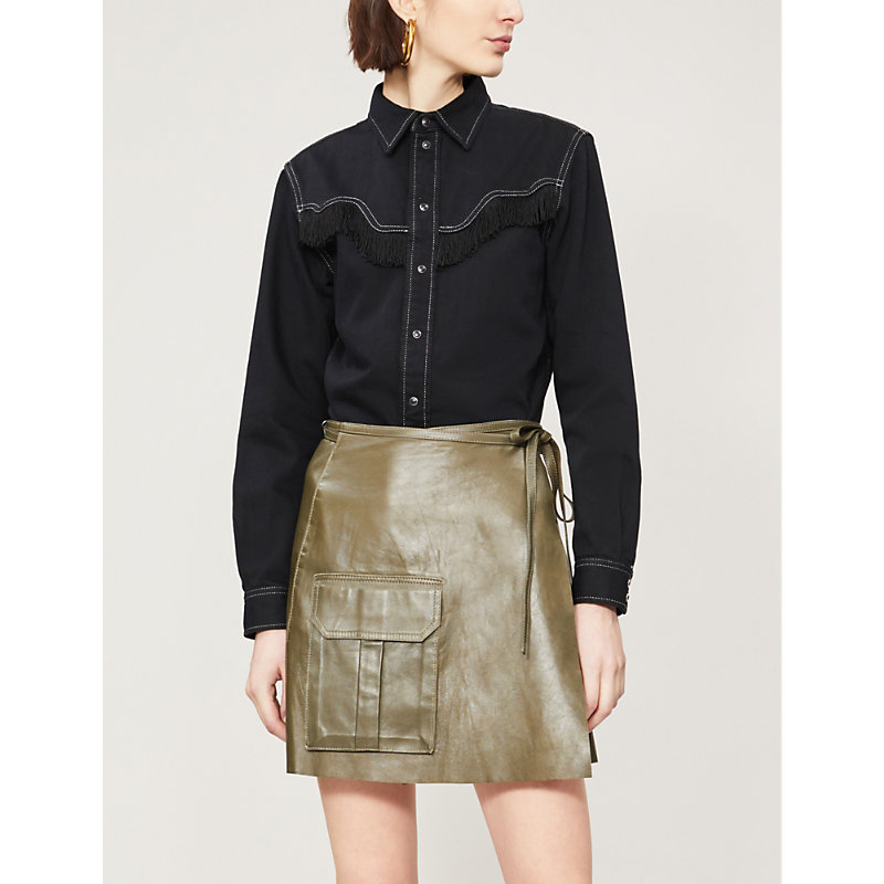 ganni leather wrap skirt