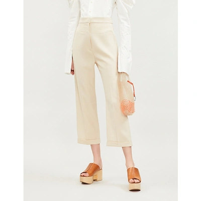 Shop Jacquemus Sabbia Cropped Straight Wool Trousers In Beige