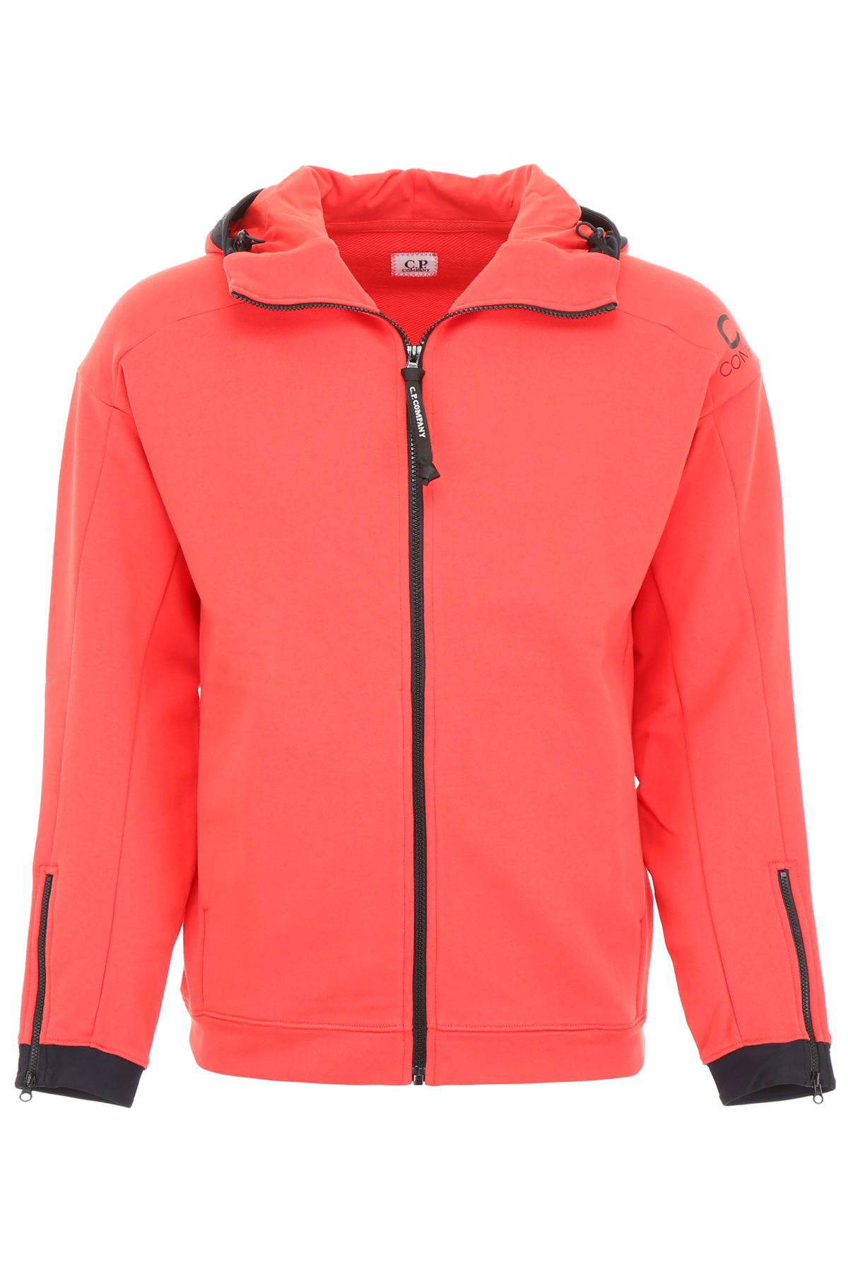 C P Company Diagonal Fleece Goggle Hoodie In Red Red Modesens