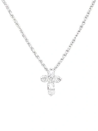 Shop Roberto Coin Tiny Treasures 0.11 Tcw Diamond & 18k White Gold Baby Cross Pendant Necklace