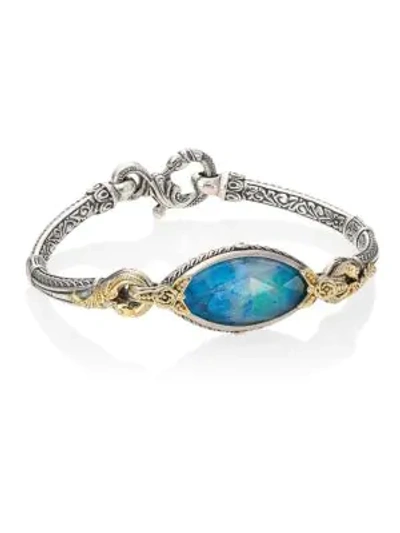 Shop Konstantino Iliada Chrysocolla, Quartz, 18k Yellow Gold, Sterling Silver Bracelet In Silver Yellow Gold