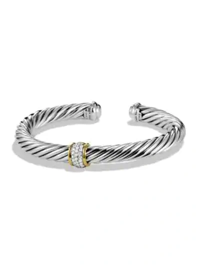 Shop David Yurman Women's Cable Classics Bracelet With Diamonds & 18k Yellow Gold/7mm In Silver