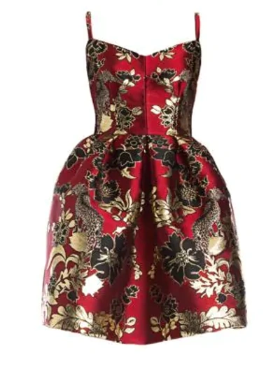 Shop Dolce & Gabbana Sleeveless Jacquard Full Skirt Dress In Red Jacquard