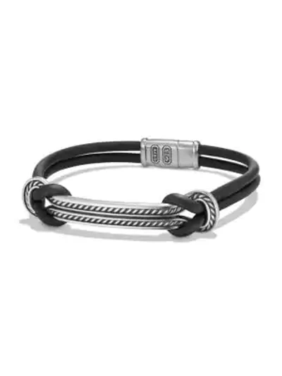 Shop David Yurman Maritime Leather & Sterling Silver Bracelet In Black Silver