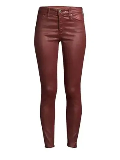 Shop Ag Farrah Skinny Ankle High-rise Leatherette Jeans In Tannic Red