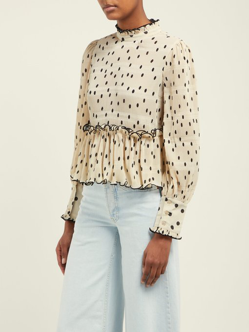 ganni polka dot top