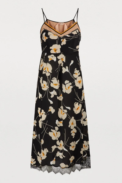 Shop N°21 Silk Midi Dress In Print Black