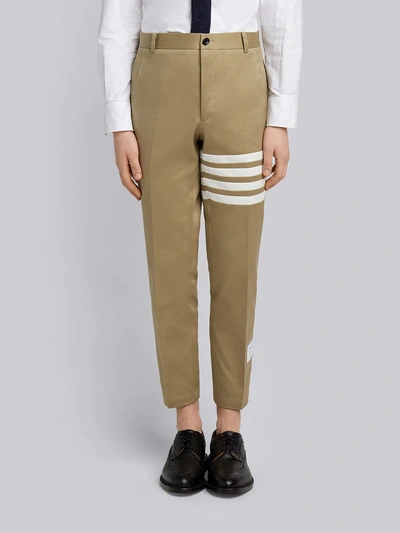 Shop Thom Browne Camel Cotton Twill Knit Seamed 4-bar Unconstructed Chino Trouser In Neutrals