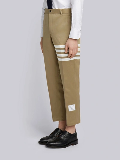 Shop Thom Browne Camel Cotton Twill Knit Seamed 4-bar Unconstructed Chino Trouser In Neutrals