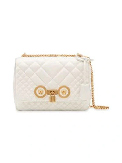 Shop Versace Quilted Icon Shoulder Bag In Off White