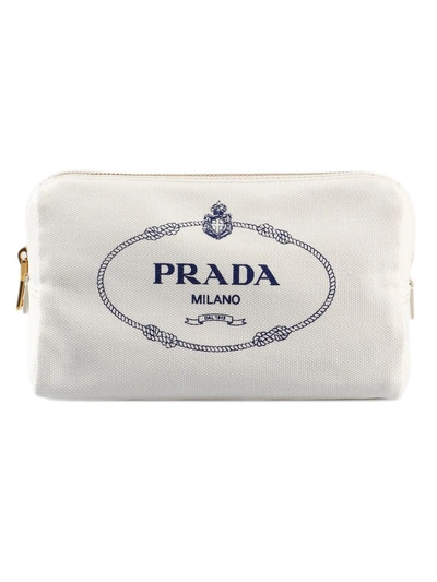 Shop Prada Cosmetic Pouch In Bianco+blu