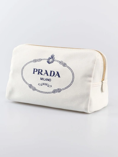 Shop Prada Cosmetic Pouch In Bianco+blu