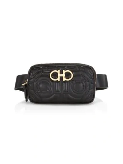 Shop Ferragamo Gancino Quilted Leather Gift Mini Belt Bag In Black