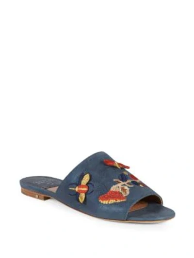 Shop Laurence Dacade Embroidered Leather Slides In Charcoal