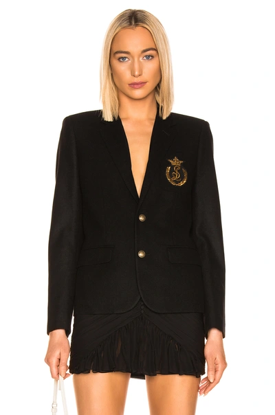 Shop Saint Laurent Logo Blazer In Black