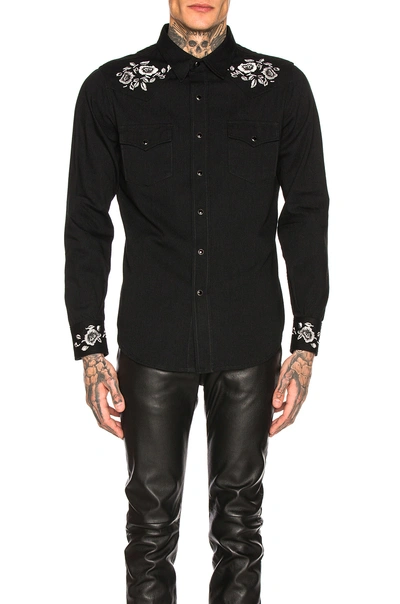 Shop Saint Laurent Classic Western Shirt In Black Rinse