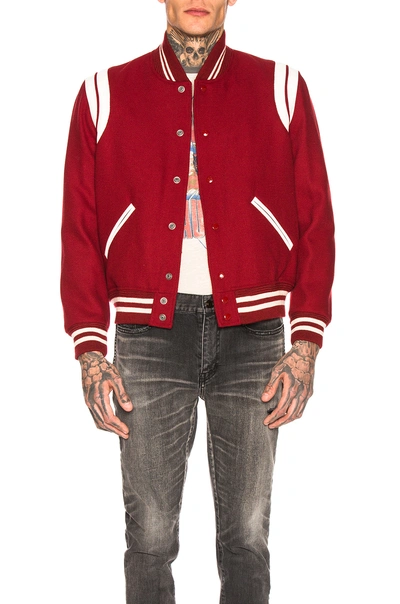 Shop Saint Laurent Teddy Varsity Jacket In Red