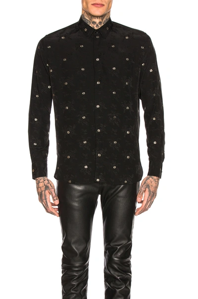 Shop Saint Laurent Long Sleeve Shirt In Black & Silver