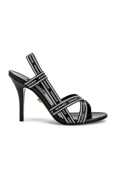 Shop Versace Logo Strap Heels In Black,white In Black & White