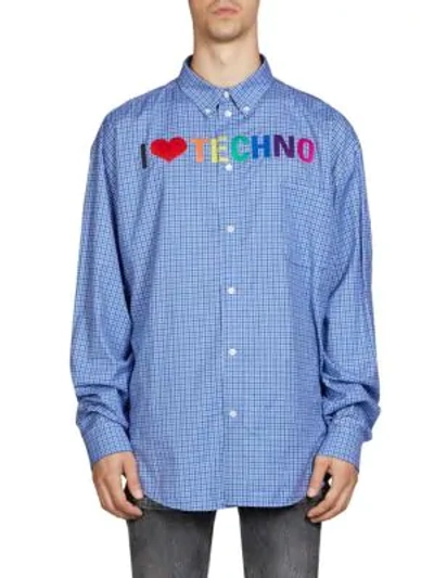 Shop Balenciaga I Love Techno Shirt In Blue White