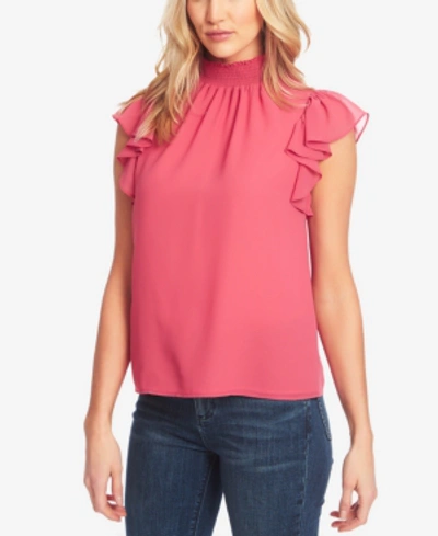 Shop 1.state Flutter-sleeve Solid Top In Coral Poppy