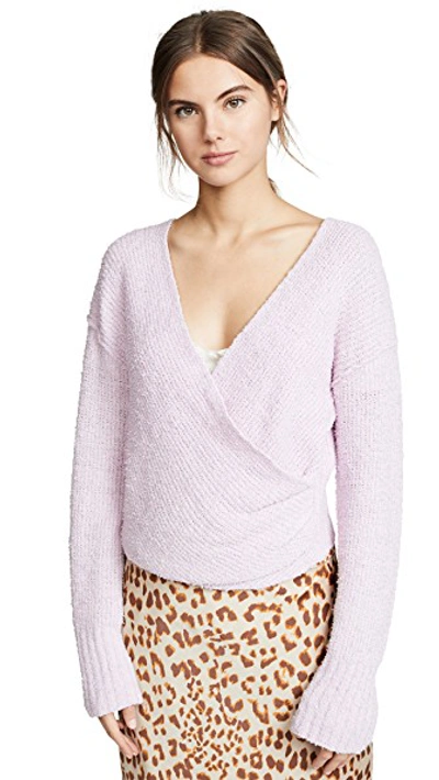 Ribbed Faux wrap Sweater In Lilac