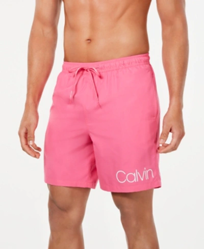 Shop Calvin Klein Men's Logo 7" Volley Swim Trunks, Created For Macy's In Pink