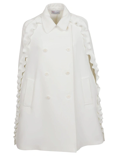 Shop Red Valentino Double-breasted Ruffle Cape In Bianco