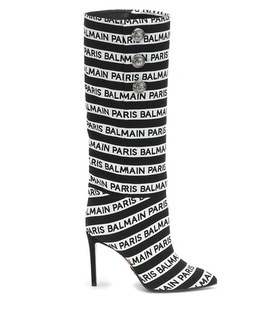 Shop Balmain Logo Intarsia Knee-high Boots In Black