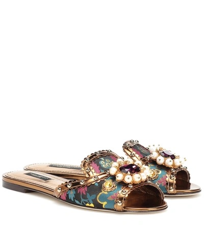 Shop Dolce & Gabbana Embellished Brocade Slippers In Multicoloured