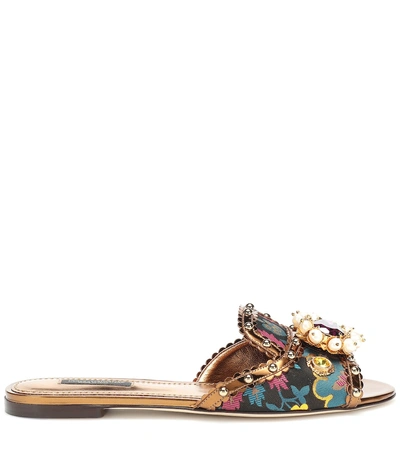 Shop Dolce & Gabbana Embellished Brocade Slippers In Multicoloured