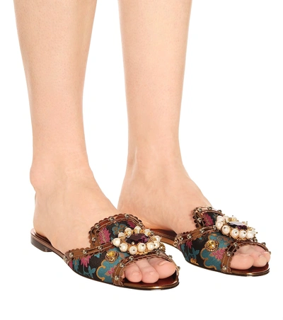 Shop Dolce & Gabbana Embellished Brocade Slippers In Multicoloured