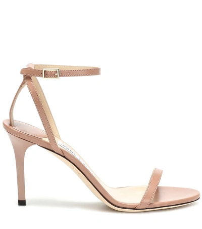 Shop Jimmy Choo Minny 85 Leather Sandals In Beige