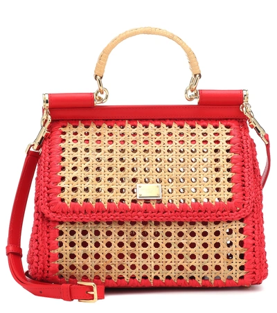 Shop Dolce & Gabbana Sicily Medium Wicker Shoulder Bag In Red