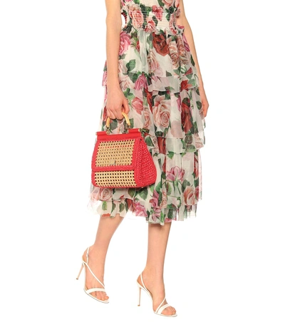 Shop Dolce & Gabbana Sicily Medium Wicker Shoulder Bag In Red