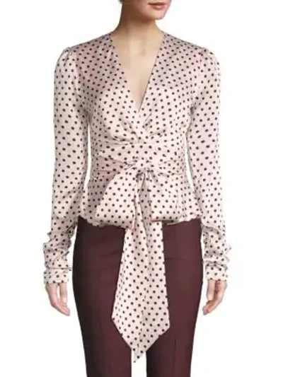 Shop Ronny Kobo Polka Dot Blouse In Pink Black