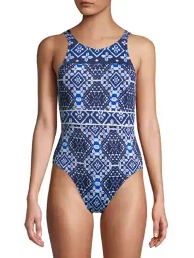 Shop Tommy Bahama One-piece Printed Swimsuit In Navy