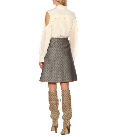 Shop Gucci Gg Leather-trimmed Skirt In Brown